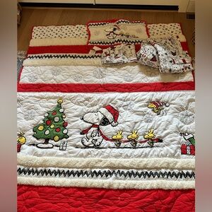 PB Teen Snoopy Christmas TWIN Quilt Set with Sham and Pillowcase